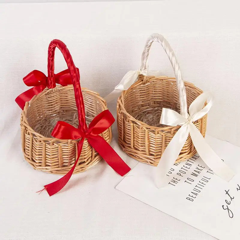panier rangement tressé bambou anse rubans colorés rustique décor maison filles