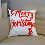 housse coussin noël brodée ho ho ho merry christmas rouge vert polyester coton respectueux