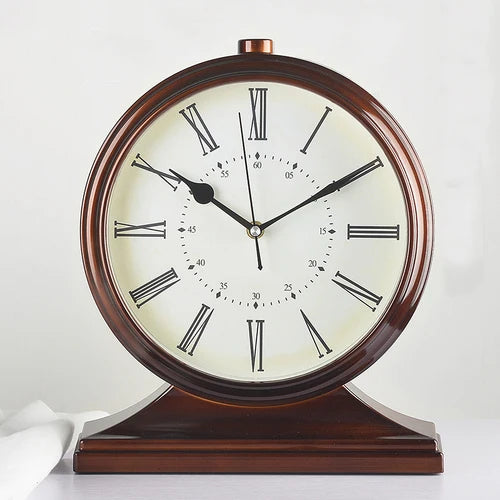 horloge table bois marron vintage aiguille quartz circulaire simple
