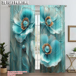 rideaux decoratifs deux panneaux polyester bleu turquoise motifs floraux modernes maison