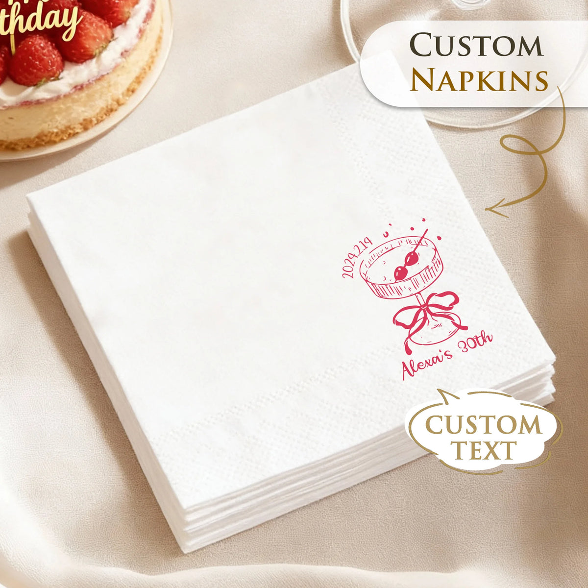 serviettes papier personnalisées imprimées blanc festif occasion mariage anniversaire baptême événement