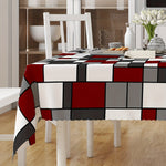 nappe table géométrique rouge gris blanche moderne polyester réutilisable 140x180cm