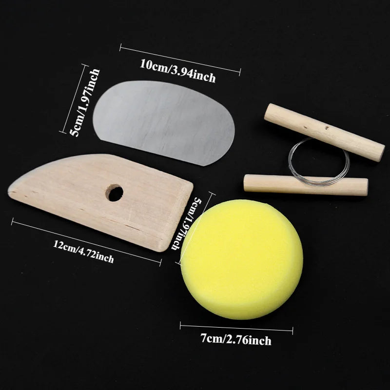 outils céramique sculpture argile spatule bois couteau pince tampon jaune tiges anneau métal