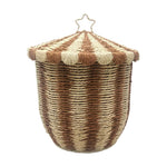 panier rangement rotin tissé rayé rouge vert blanc beige réutilisable organisation jouets linge maison