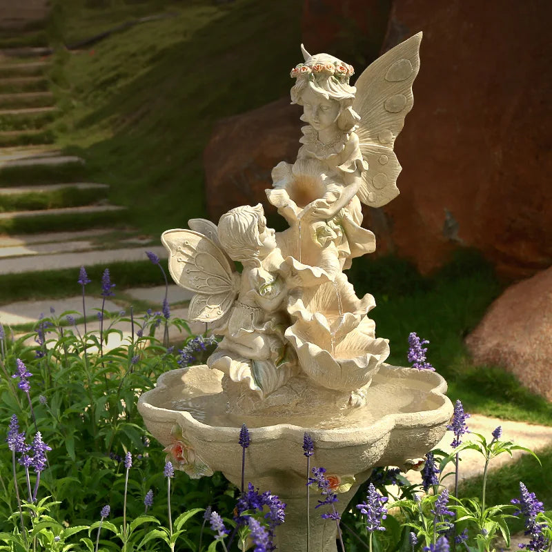 fontaine résine fées enfant aquatique decoration intérieure basse transparente fleuri maison