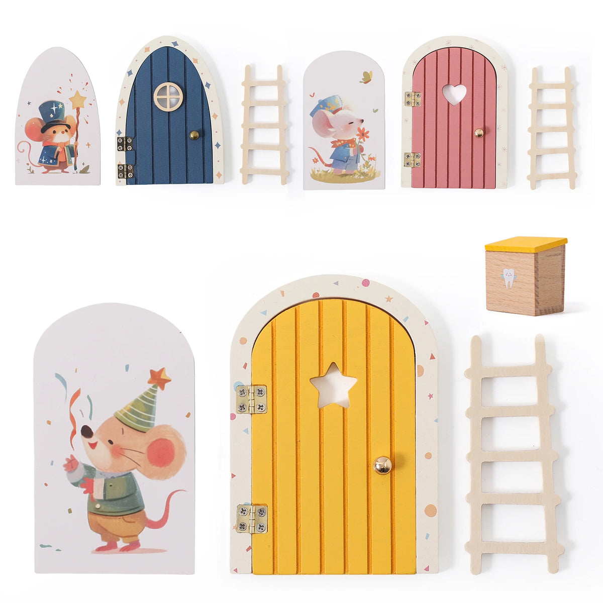 décoration murale porte elfe bois miniature souris étoile cœur cadeau enfant fantaisie
