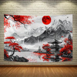 toile d'art paysage oriental blanc gris rouge peinture traditionnelle clips 150x200cm 180x280cm 150x300cm