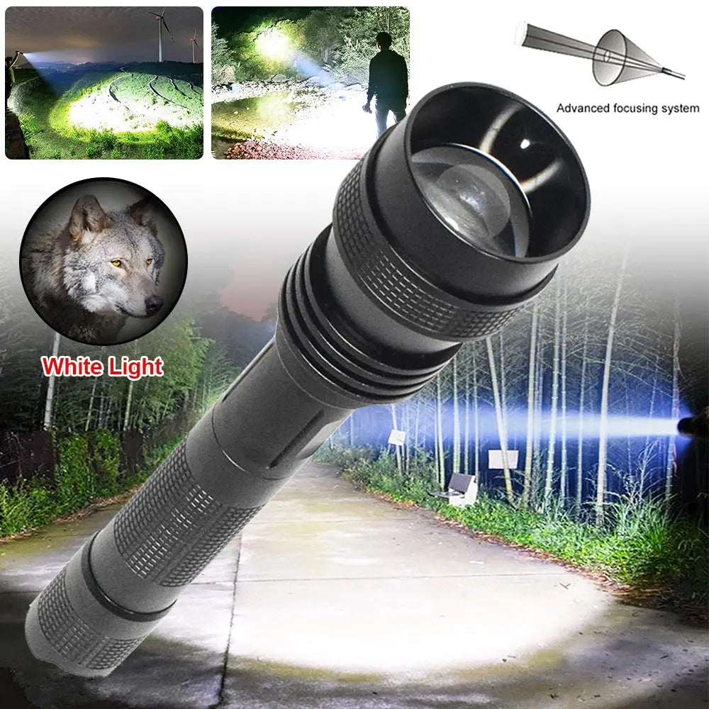 lampe torche led rechargeable 10w noir texturé moderne clip batteries aa camping chasse pêche