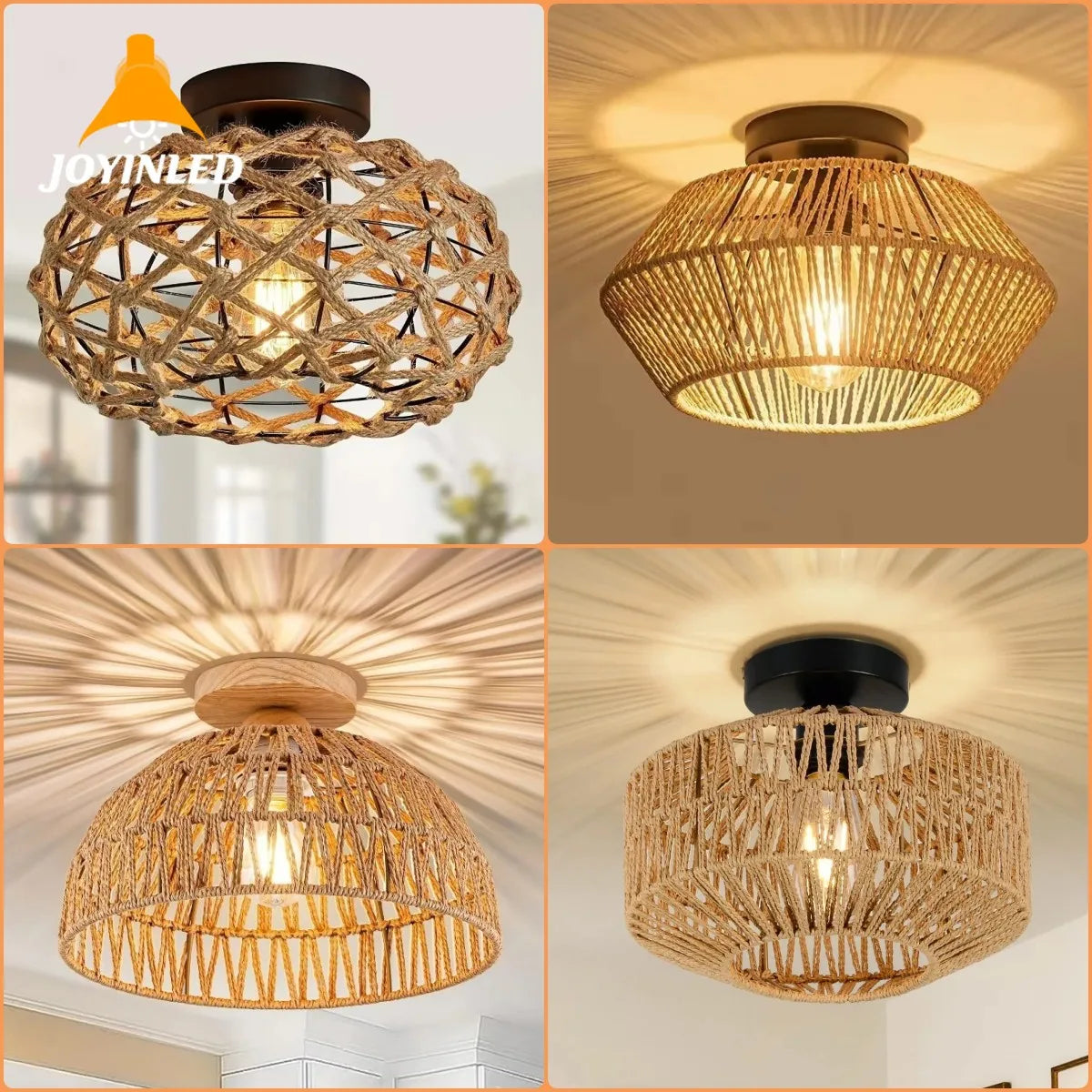 lampe suspendue moderne rustique tissée bambou naturel cadre métallique noir cuisine chambre coucher salle