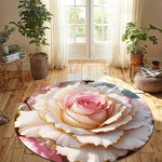 tapis rond moderne fleur rose détails floraux 100 polyester rose blanc beige doré salon