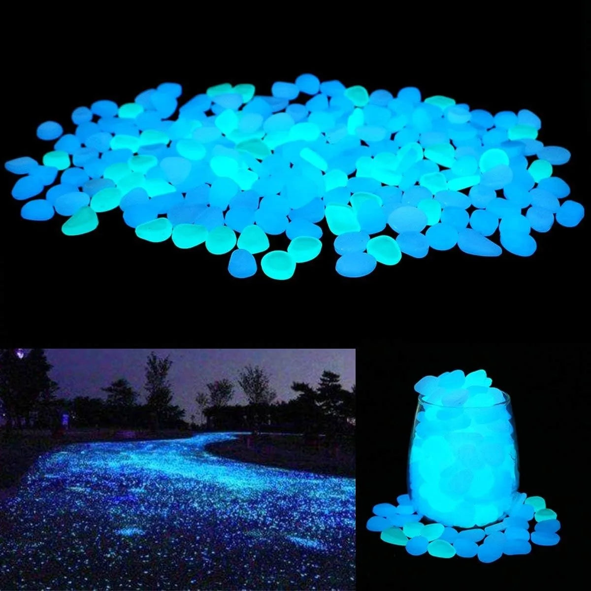 décoration extérieure galets lumineux bleu vert modernes semi translucides 300pcs