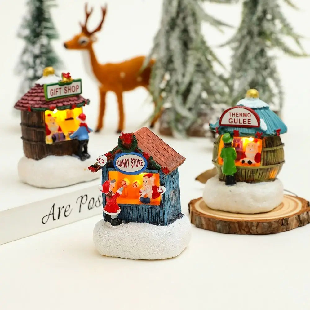 miniature magasin noël personnages santas lutins enseignes candy store gift shop thermo gulee résine