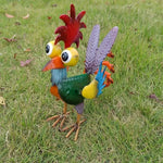 statuettes coq couleur rouge jaune vert orange bleu violet plumes décoratives champêtre rustic