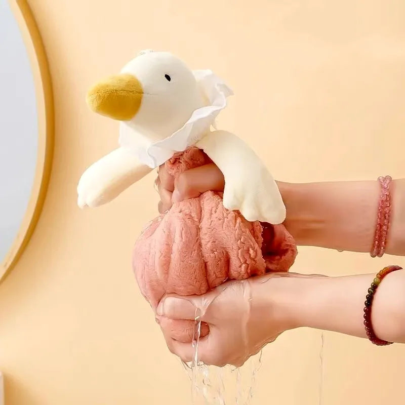 serviette moelleuse canard peluche rose jaune mignonne cuisine salle bain accrochable