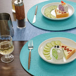 tapis table rond tissé turquois respectueux environnement moderne 15 pouces assiettes verres