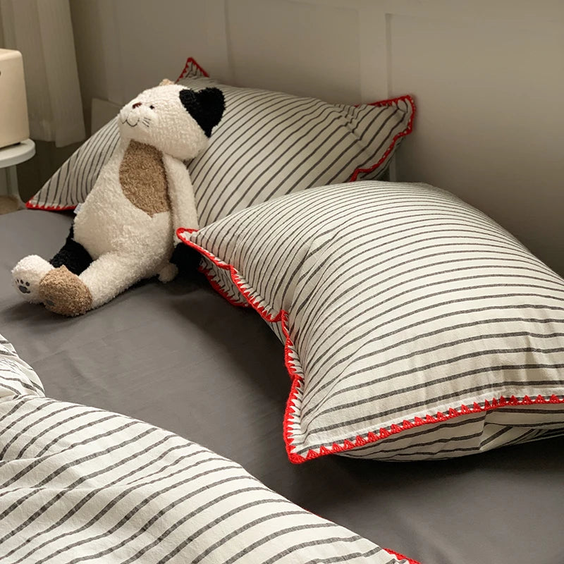drap lit coton rayures blanc noir moderne 150x200cm 200x230cm 220x240cm 3pièces