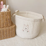 sac rangement coton brodé ours lapin blanc enfantin poignées tissu respectueux environnement coton épais