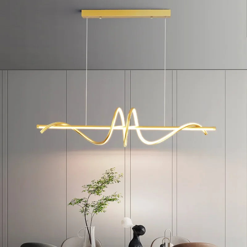 lampe suspendue moderne ondulé noir doré 100cm 120cm led 48w 68w