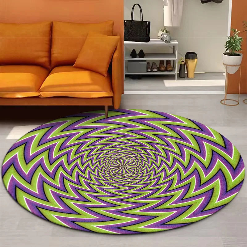 tapis rond moderne intérieur salon chambre motif abstrait velours court antidérapant bleu violet gris