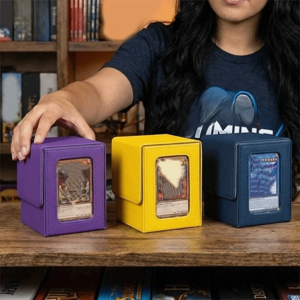 boîtes rangement cartes simili cuir violet vert orange rouge bleu noir blanc moderne poignée