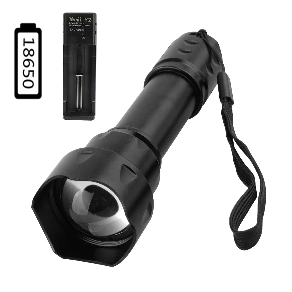 torche tactique robuste led 10w noire lumière violette rechargeable 18650 ipx6