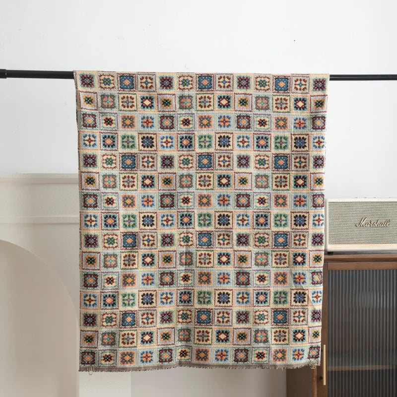 tissu patchwork ethnique polyester coton bleu vert rouge beige motifs géométriques floraux opaques tringle