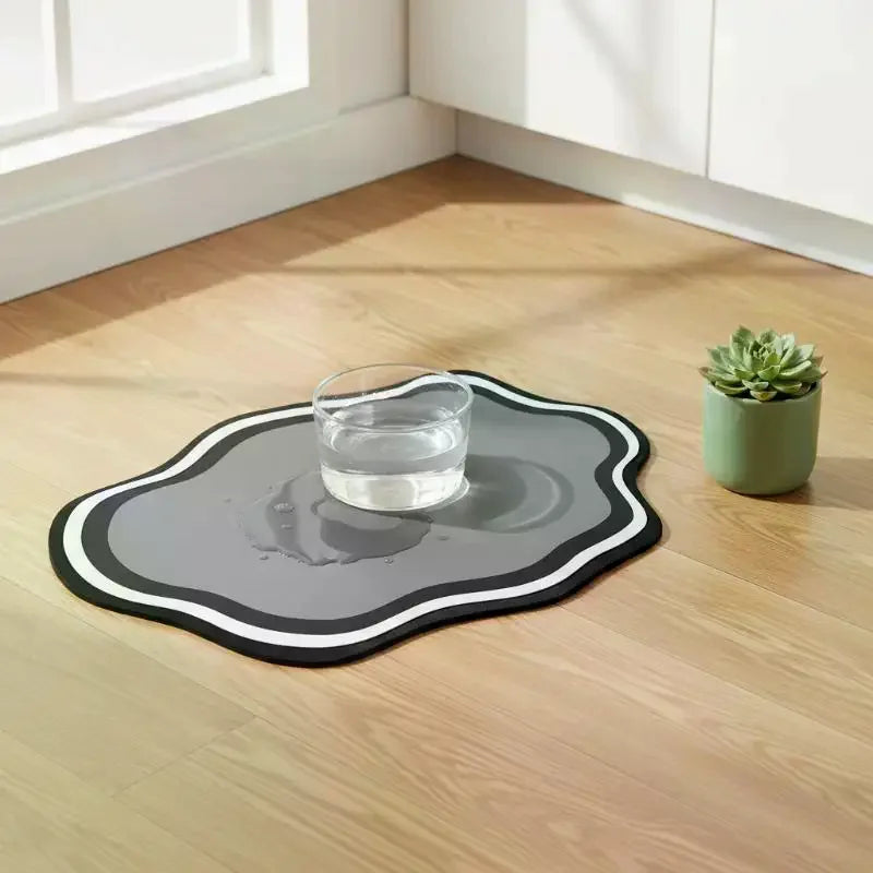 tapis absorbant moderne gris noir blanc chats chiens gamelles antibruit