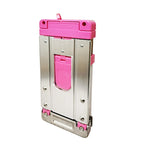 support téléphone pliable métal moderne bleu noir rose argenté clips roulettes