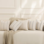 housses coussin rayées polyester non toxique respectueux environnement rustique beige clair fixations