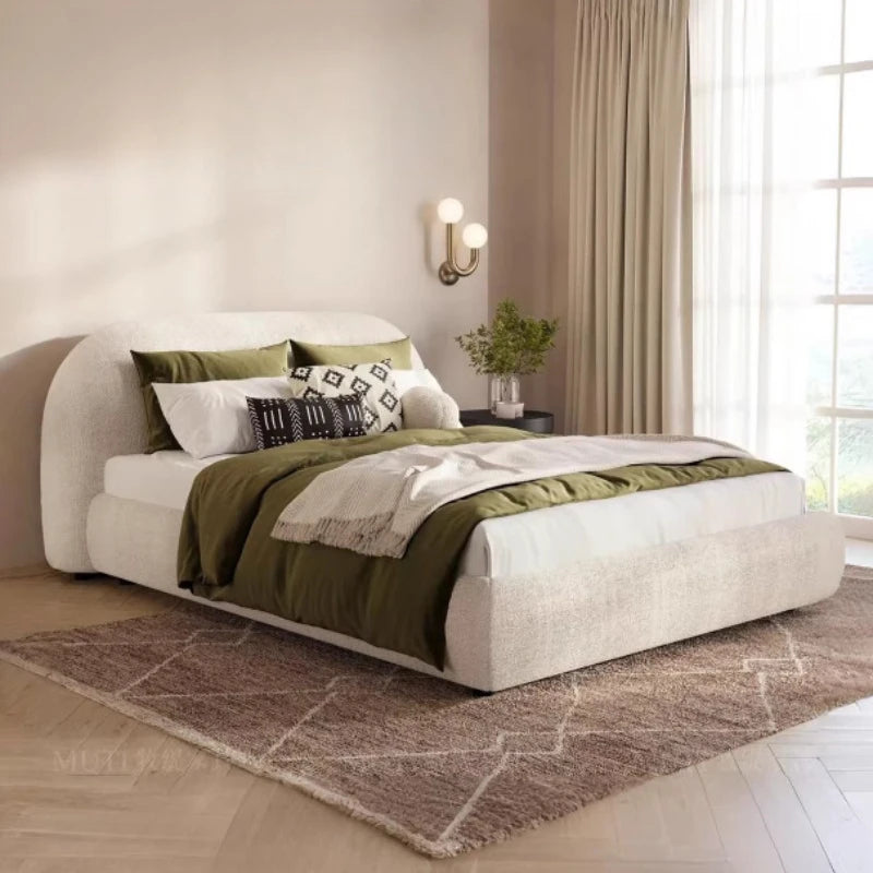lit moderne minimaliste contemporain beige vert velours tissu uni double maison chambre coucher