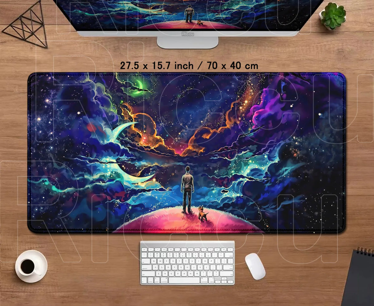 tapis souris gaming large taille bleu violet nuages étoiles antiderapant moderne