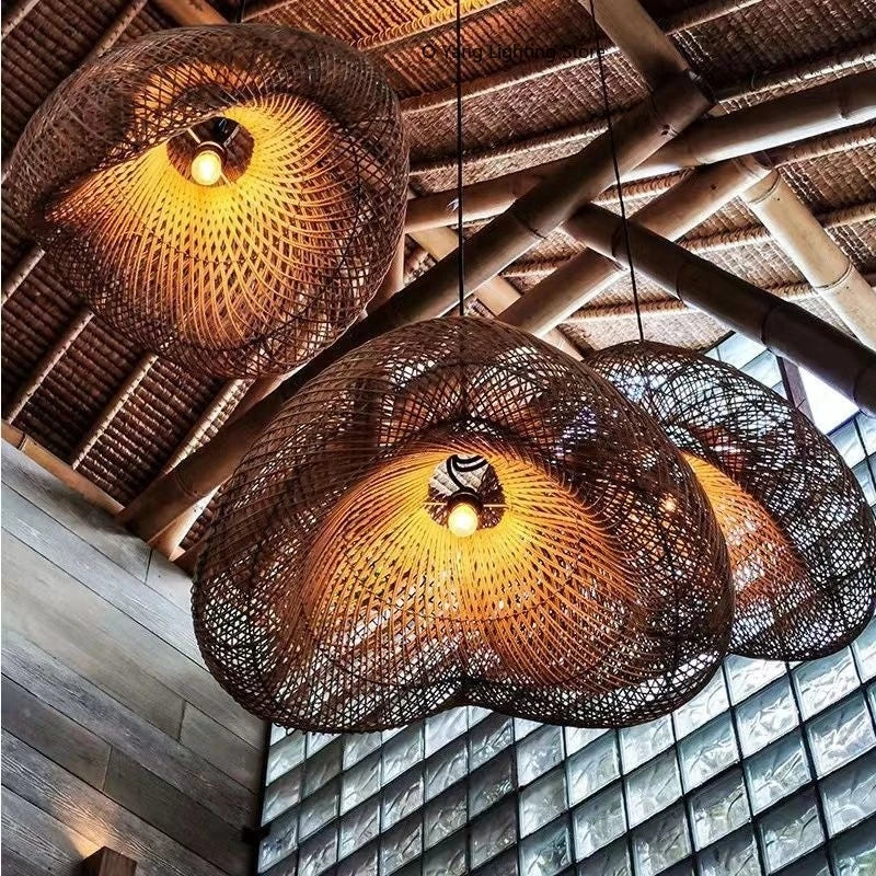 suspension lumineuse tressée rotin naturelle moderne rustique chaînes ampoules natural beige