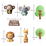 figurines gâteau animaux cartoon happy birthday lion girafe éléphant oiseau arbre tringles festives enfants