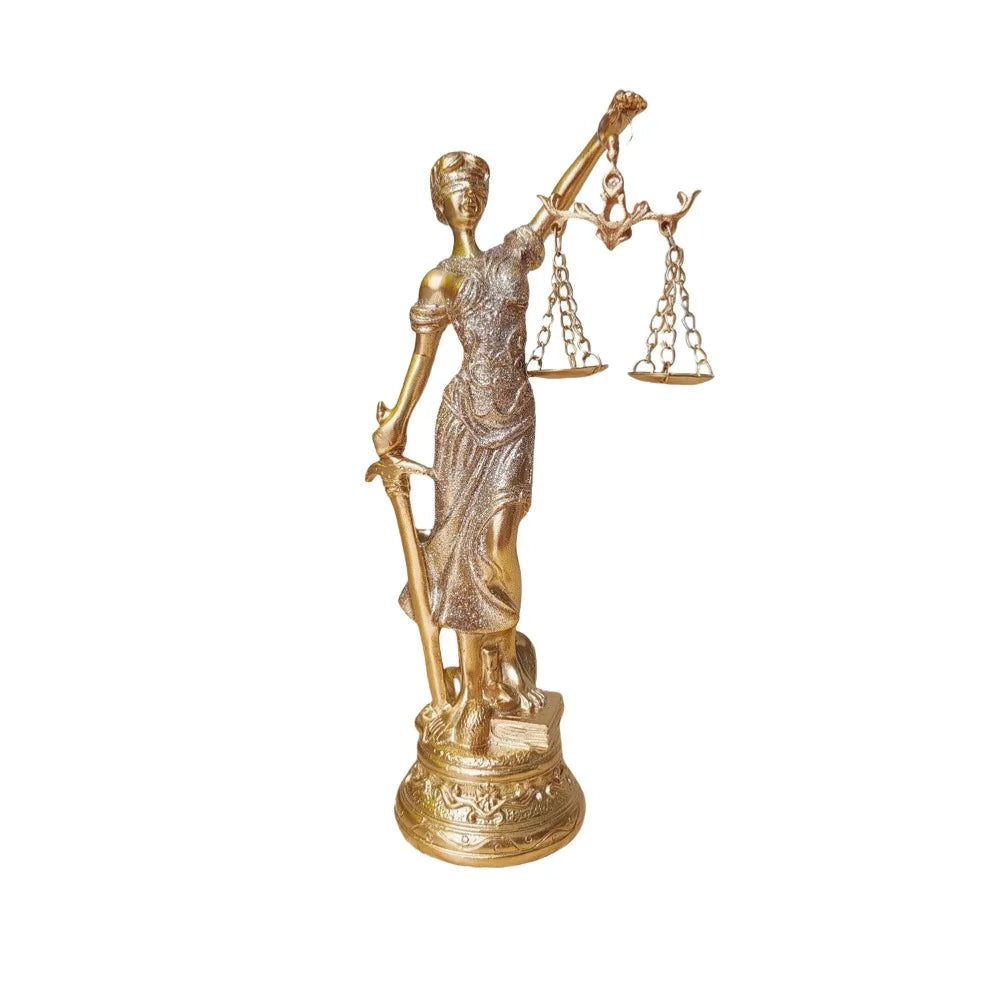statue déesse justice résine or argent détails sculpturaux classique décoration chambre salon