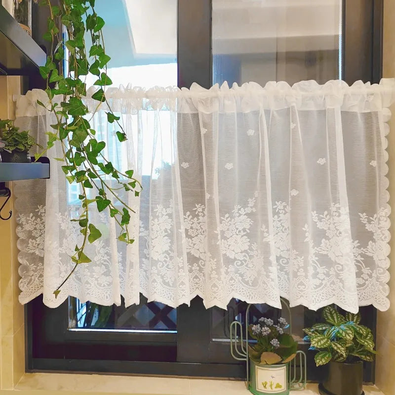 rideau blanc broderie florale transparent classique salon 100x45cm 1pc