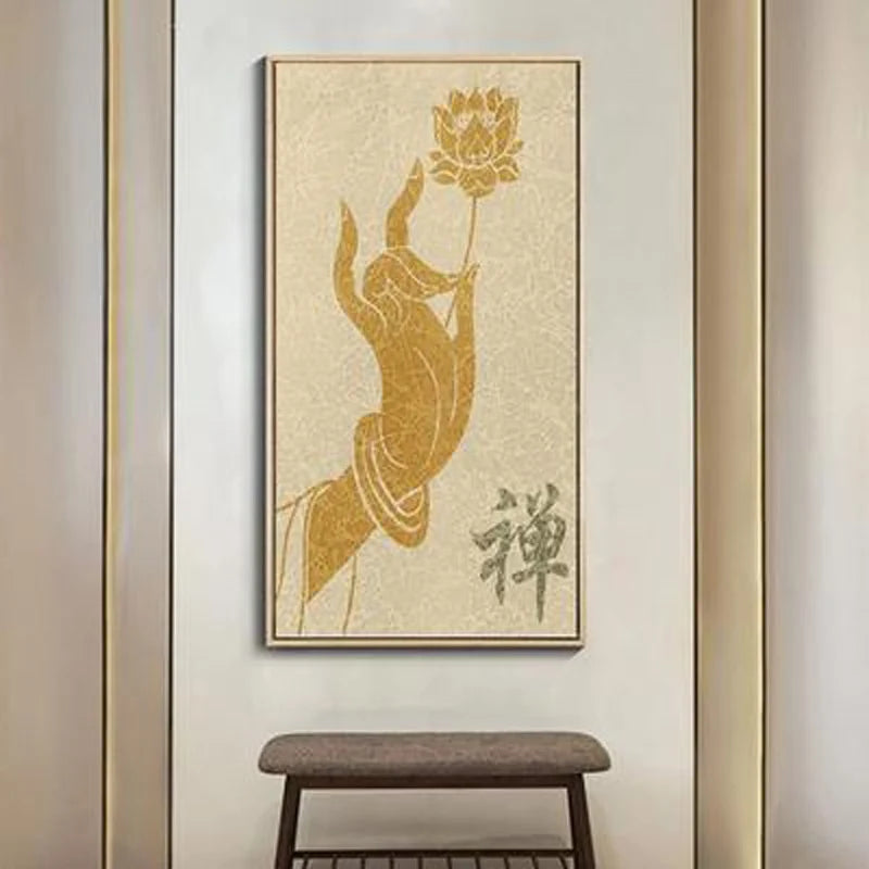 affiche murale calligraphie bouddhiste illustrations religieuses motifs floraux suspendue clips suspension traditionnel