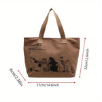 sac main marron chats casual doux polyester toile imprimés animaux fermeture éclair polyvalent