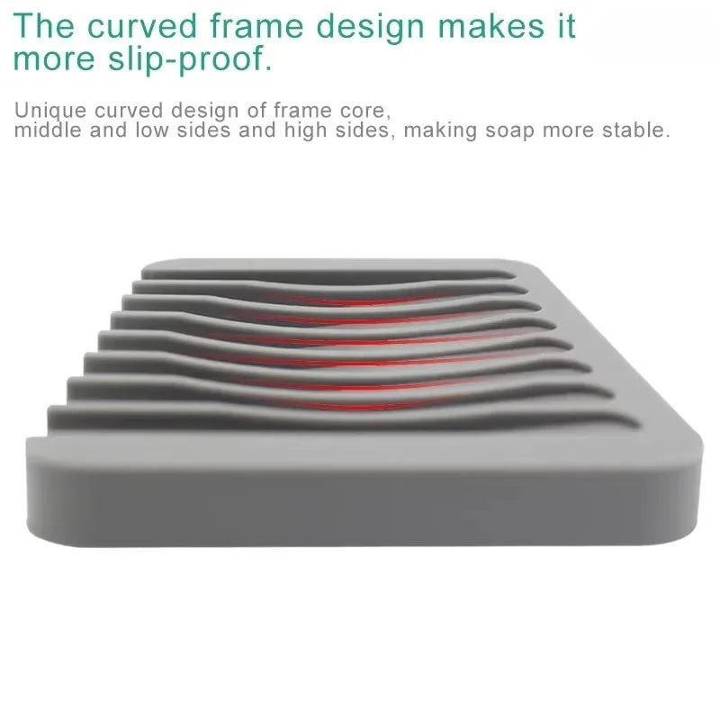 support savon silicone gris moderne égouttoir salle bains drainant auto égouttement horizontal ridé