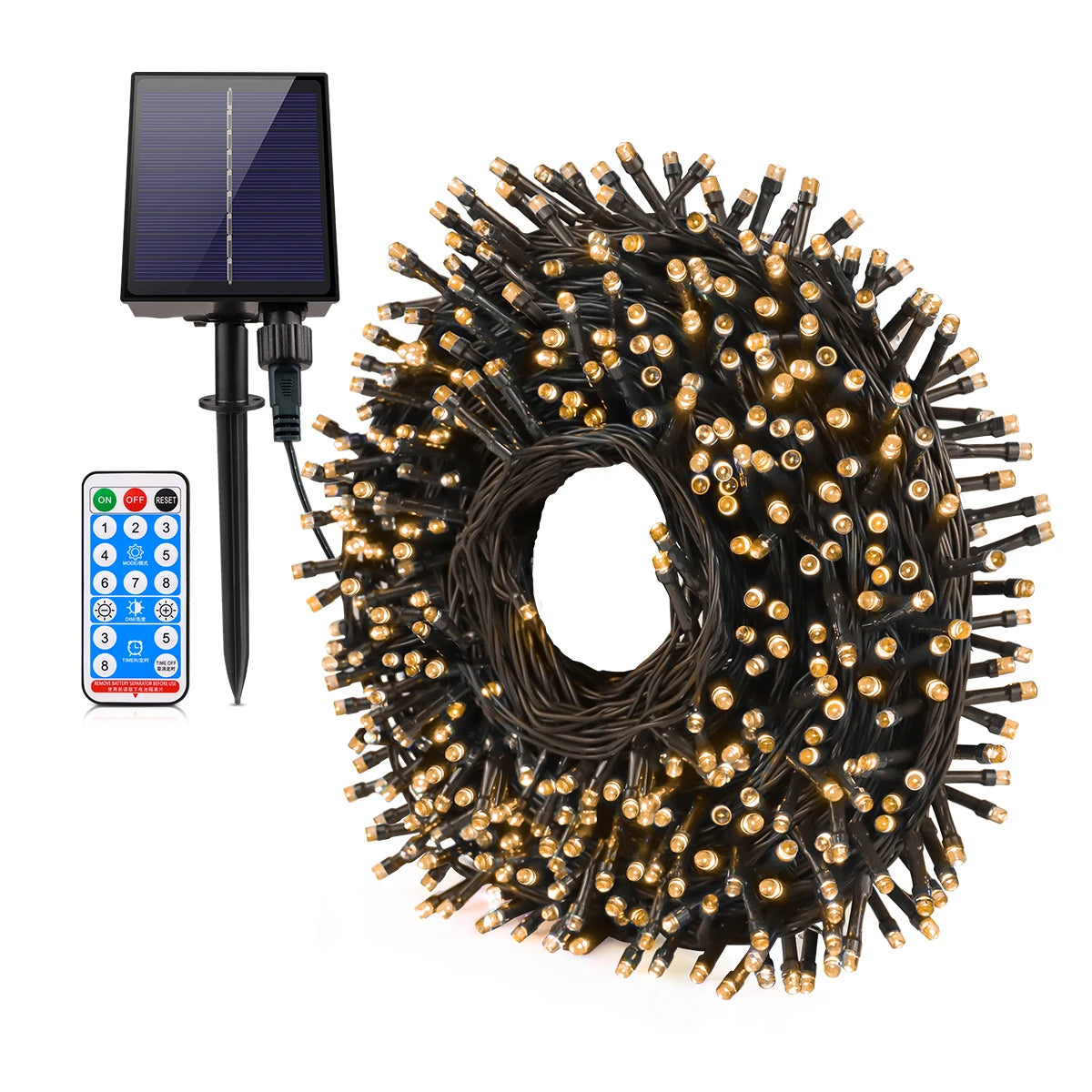 guirlande lumineuse solaire 1000 leds dorées moderne télécommande extérieure étanche 50mètres