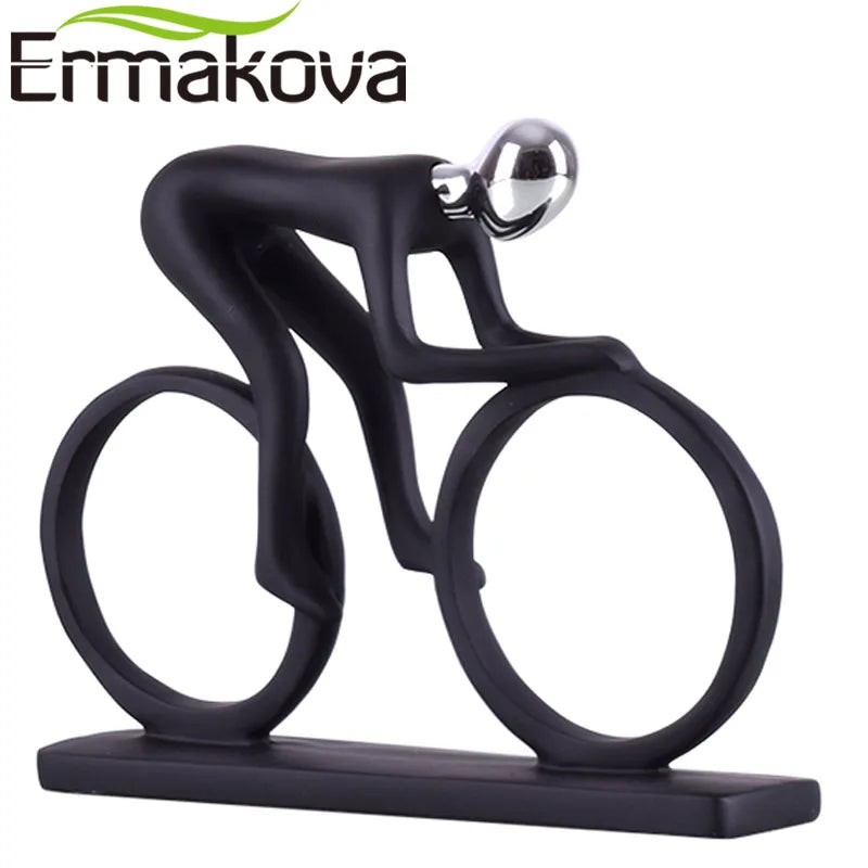 statue cycliste résine moderne décoration salon noir argenté minimaliste casa