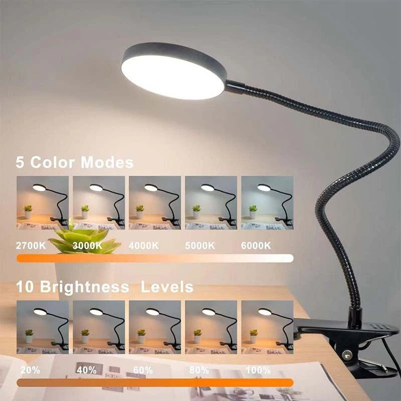 lampe pince flexible led usb rechargeable 360 rotation noir blanc moderne