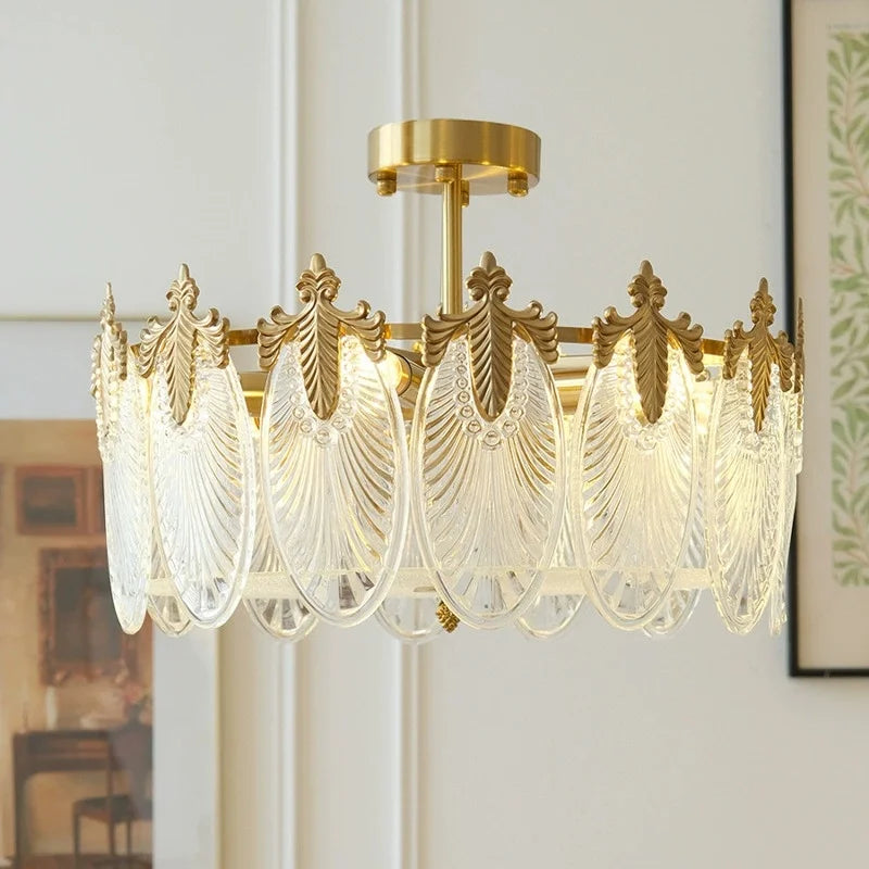 lustre verre led doré feuilles strass baroque éclairage chambre salon haute qualité facile