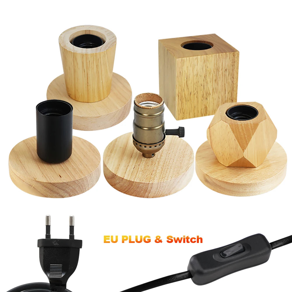 lampe poser moderne minimaliste bois naturel noir interrupteur câble d'alimentation eu