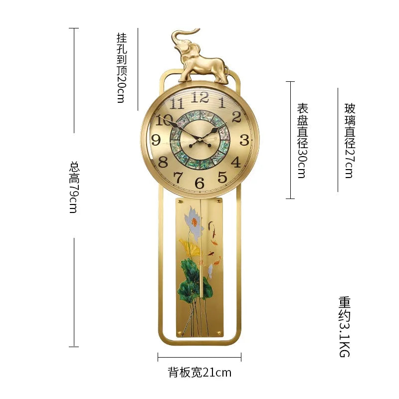 horloge murale moderne or floral asiatique décoration éléphant aiguille métal verre