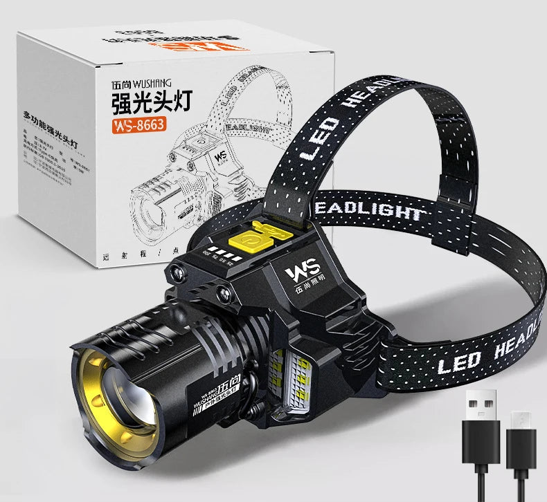 lampe frontale led rechargeable usb modes d'éclairage tactique lentilles transparentes affichage charge