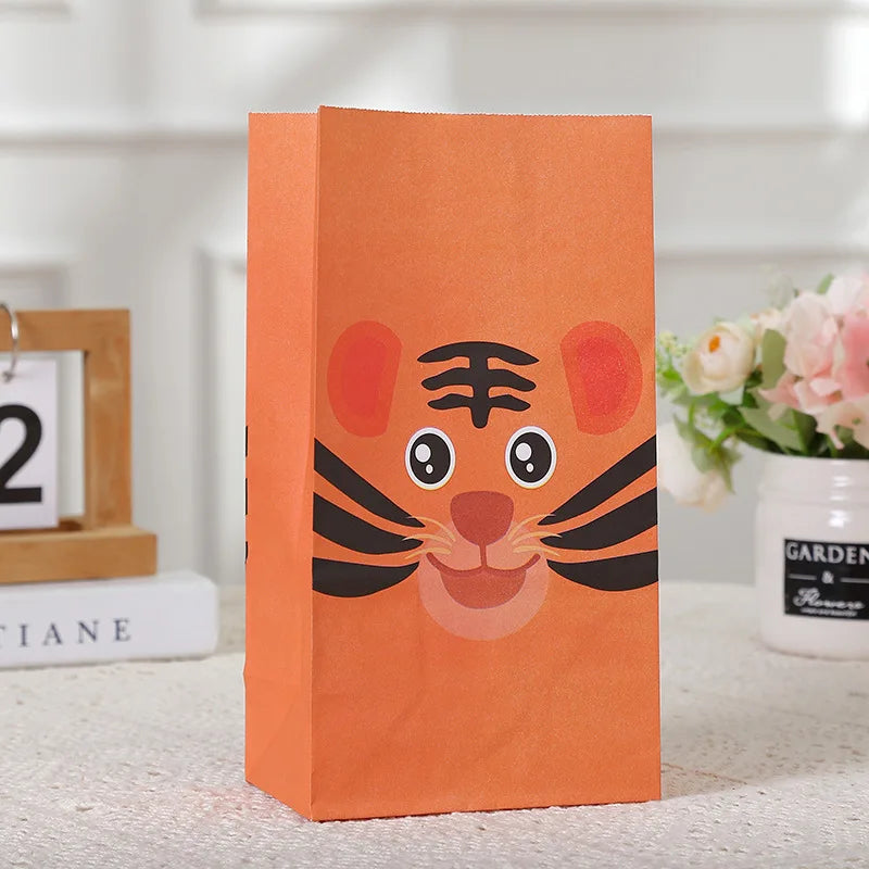 sacs papier animaux cartoon poignées blancs tigre zèbre girafe elephant enfants fêtes anniversaires