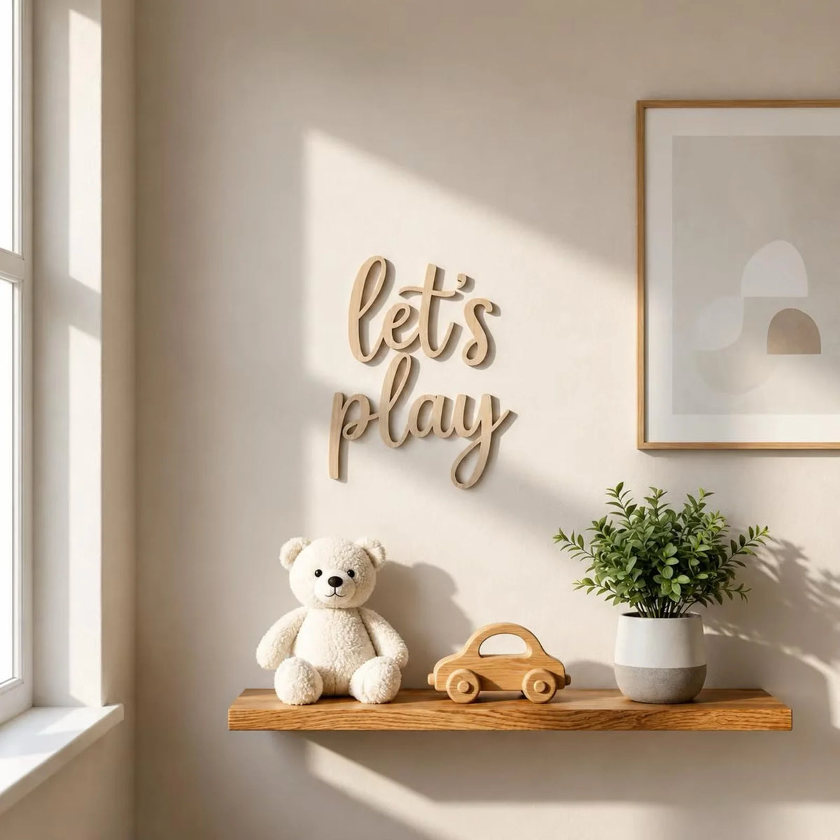 décoration murale bois let's play chambre enfant ours peluche motifs colorés moderne