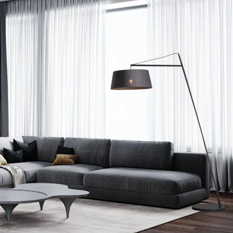 lampe sol moderne gris métallisé base solide interrupteur tactile ampoule e27 filaire 190cm