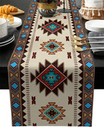 tableau chemin table lin aztèque beige marron bleu rouge moderne ethnique