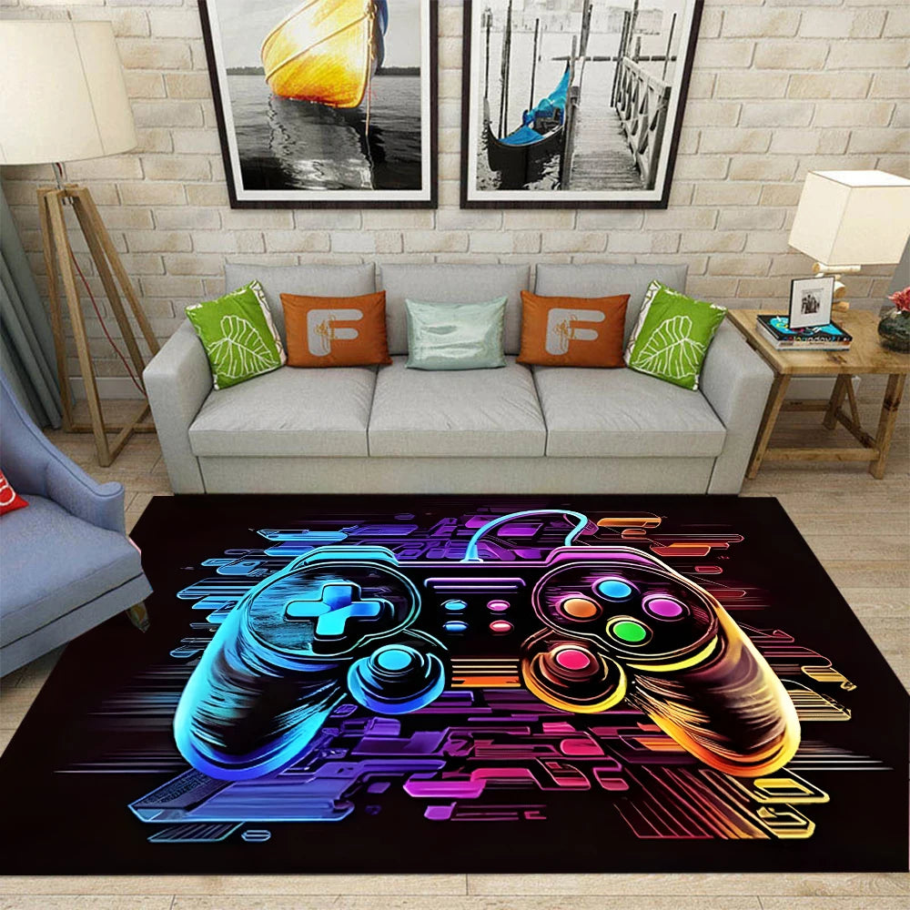 tapis sol chambre garçon gamer manette jeu vidéo noir motif moderne décoration salle jeux